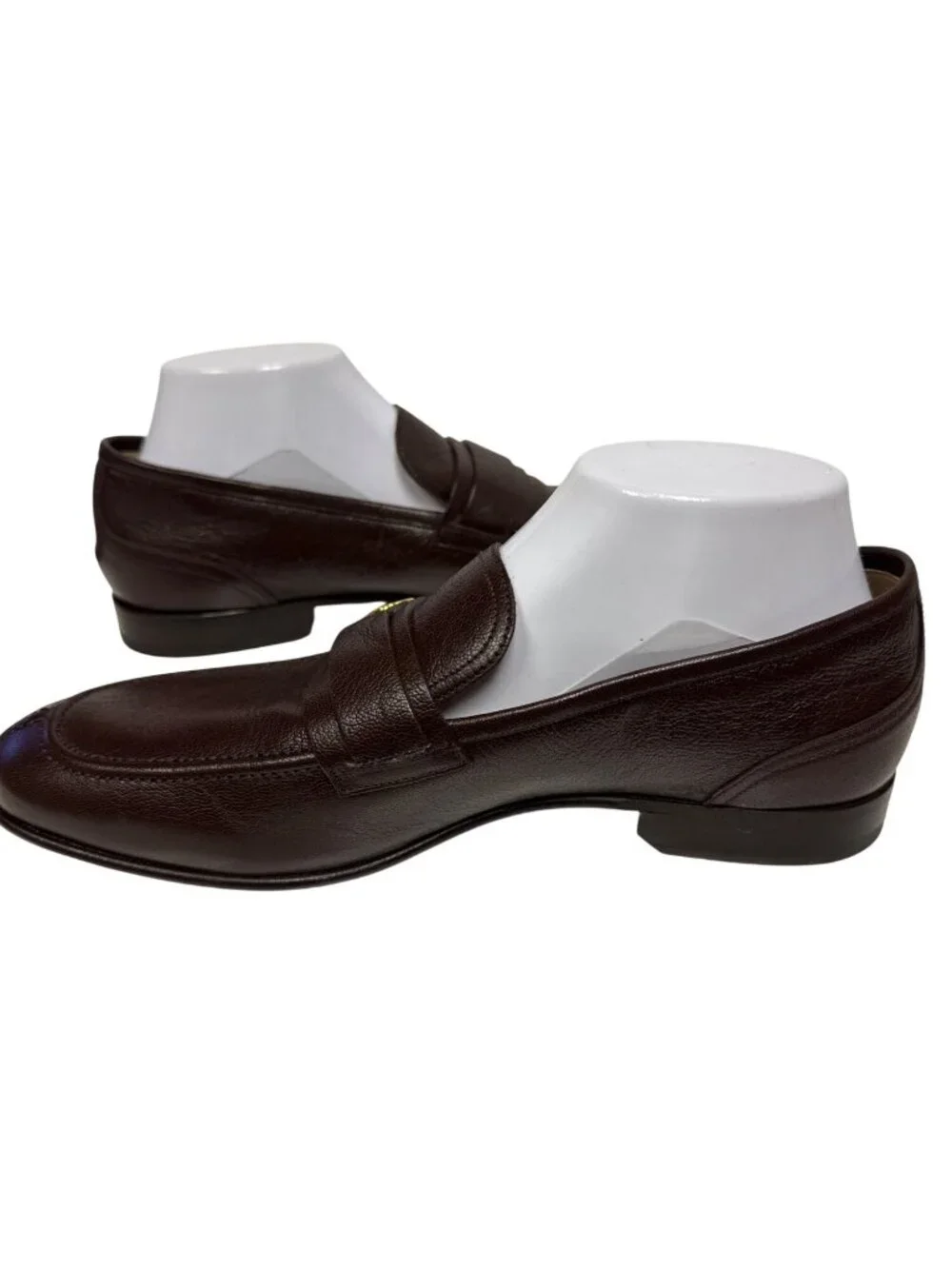 Bally Suisse Men's Brown Pebbled Calf Leather Loafers Gold Logo Size 8 NEW